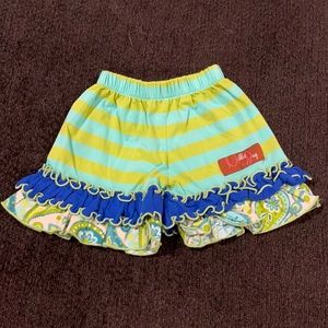 Millie Jay teal green striped floral ruffle shorts girls size 12m